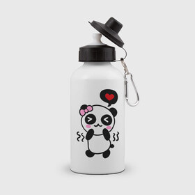 Бутылка спортивная с принтом Panda girl в Екатеринбурге, металл | емкость — 500 мл, в комплекте две пластиковые крышки и карабин для крепления | панда