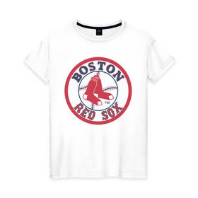Женская футболка хлопок с принтом Boston Red Sox в Екатеринбурге, 100% хлопок | прямой крой, круглый вырез горловины, длина до линии бедер, слегка спущенное плечо | baseball | boston red sox | бейсбол | бостон | красные носки | ред сокс | спорт