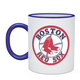 Кружка двухцветная с принтом Boston Red Sox в Екатеринбурге, керамика | объем — 330 мл, диаметр — 80 мм. Цветная ручка и кайма сверху, в некоторых цветах — вся внутренняя часть | baseball | boston red sox | бейсбол | бостон | красные носки | ред сокс | спорт