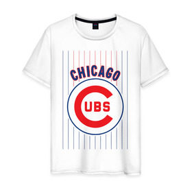 Мужская футболка хлопок с принтом Chicago Cubs лого в Екатеринбурге, 100% хлопок | прямой крой, круглый вырез горловины, длина до линии бедер, слегка спущенное плечо. | baseball | chicago cubs bear | бейсбол | спорт | чикаго