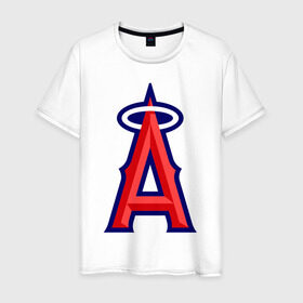 Мужская футболка хлопок с принтом Los Angeles Angels of Anaheim logo в Екатеринбурге, 100% хлопок | прямой крой, круглый вырез горловины, длина до линии бедер, слегка спущенное плечо. | baseball | los angeles angels of anaheim | бейсбол | спорт