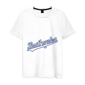 Мужская футболка хлопок с принтом Los Angeles Dodgers в Екатеринбурге, 100% хлопок | прямой крой, круглый вырез горловины, длина до линии бедер, слегка спущенное плечо. | baseball | los angeles dodgers | бейсбол | лос анджелес доджерс | спорт