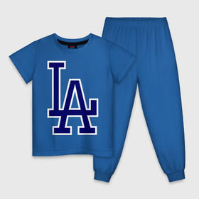 Детская пижама хлопок с принтом Los Angeles Dodgers logo в Екатеринбурге, 100% хлопок |  брюки и футболка прямого кроя, без карманов, на брюках мягкая резинка на поясе и по низу штанин
 | baseball | la | los angeles dodgers | бейсбол | лос анджелес доджерс | спорт