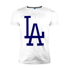 Мужская футболка премиум с принтом Los Angeles Dodgers logo в Екатеринбурге, 92% хлопок, 8% лайкра | приталенный силуэт, круглый вырез ворота, длина до линии бедра, короткий рукав | baseball | la | los angeles dodgers | бейсбол | лос анджелес доджерс | спорт
