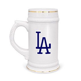 Кружка пивная с принтом Los Angeles Dodgers logo в Екатеринбурге,  керамика (Материал выдерживает высокую температуру, стоит избегать резкого перепада температур) |  объем 630 мл | Тематика изображения на принте: baseball | la | los angeles dodgers | бейсбол | лос анджелес доджерс | спорт