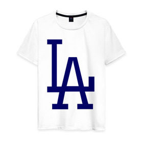 Мужская футболка хлопок с принтом Los Angeles Dodgers logo в Екатеринбурге, 100% хлопок | прямой крой, круглый вырез горловины, длина до линии бедер, слегка спущенное плечо. | Тематика изображения на принте: baseball | la | los angeles dodgers | бейсбол | лос анджелес доджерс | спорт
