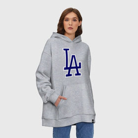 Худи SuperOversize хлопок с принтом Los Angeles Dodgers logo в Екатеринбурге, 70% хлопок, 30% полиэстер, мягкий начес внутри | карман-кенгуру, эластичная резинка на манжетах и по нижней кромке, двухслойный капюшон
 | baseball | la | los angeles dodgers | бейсбол | лос анджелес доджерс | спорт