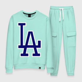 Женский костюм хлопок с принтом Los Angeles Dodgers logo в Екатеринбурге, 100% хлопок | на свитшоте круглая горловина, мягкая резинка по низу. Брюки заужены к низу, на них два вида карманов: два 