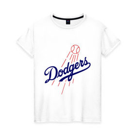 Женская футболка хлопок с принтом Los Angeles Dodgers logotype в Екатеринбурге, 100% хлопок | прямой крой, круглый вырез горловины, длина до линии бедер, слегка спущенное плечо | Тематика изображения на принте: baseball | los angeles dodgers | бейсбол | лос анджелес доджерс | спорт