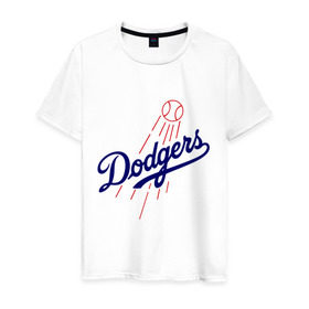 Мужская футболка хлопок с принтом Los Angeles Dodgers logotype в Екатеринбурге, 100% хлопок | прямой крой, круглый вырез горловины, длина до линии бедер, слегка спущенное плечо. | baseball | los angeles dodgers | бейсбол | лос анджелес доджерс | спорт