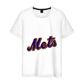 Мужская футболка хлопок с принтом Mets в Екатеринбурге, 100% хлопок | прямой крой, круглый вырез горловины, длина до линии бедер, слегка спущенное плечо. | baseball | mets | new york mets | бейсбол | нью йорк метс | спорт