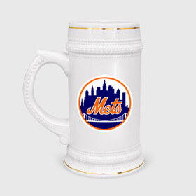 Кружка пивная с принтом New York Mets в Екатеринбурге,  керамика (Материал выдерживает высокую температуру, стоит избегать резкого перепада температур) |  объем 630 мл | baseball | mets | new york mets | бейсбол | нью йорк метс | спорт