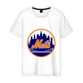 Мужская футболка хлопок с принтом New York Mets в Екатеринбурге, 100% хлопок | прямой крой, круглый вырез горловины, длина до линии бедер, слегка спущенное плечо. | baseball | mets | new york mets | бейсбол | нью йорк метс | спорт