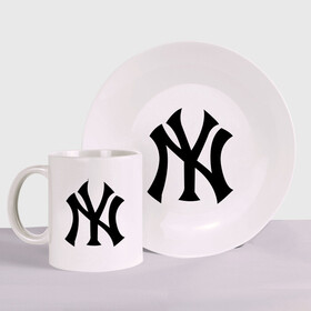 Набор: тарелка + кружка с принтом New York Yankees в Екатеринбурге, керамика | Кружка: объем — 330 мл, диаметр — 80 мм. Принт наносится на бока кружки, можно сделать два разных изображения. 
Тарелка: диаметр - 210 мм, диаметр для нанесения принта - 120 мм. | baseball | new york yankees | бейсбол | нью йорк янкиз | спорт | янки