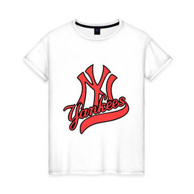 Женская футболка хлопок с принтом New York Yankees logo в Екатеринбурге, 100% хлопок | прямой крой, круглый вырез горловины, длина до линии бедер, слегка спущенное плечо | baseball | new york yankees | бейсбол | нью йорк янкиз | спорт | янки