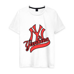 Мужская футболка хлопок с принтом New York Yankees logo в Екатеринбурге, 100% хлопок | прямой крой, круглый вырез горловины, длина до линии бедер, слегка спущенное плечо. | baseball | new york yankees | бейсбол | нью йорк янкиз | спорт | янки