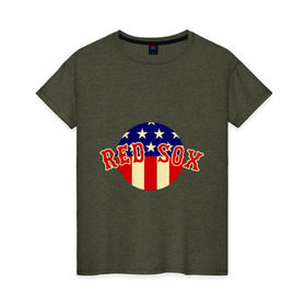 Женская футболка хлопок с принтом Red Sox в Екатеринбурге, 100% хлопок | прямой крой, круглый вырез горловины, длина до линии бедер, слегка спущенное плечо | baseball | boston red sox | бейсбол | бостон | красные носки | ред сокс | спорт