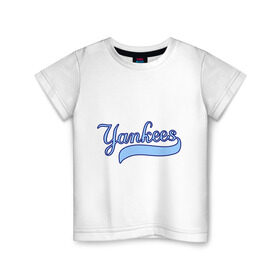 Детская футболка хлопок с принтом Yankees в Екатеринбурге, 100% хлопок | круглый вырез горловины, полуприлегающий силуэт, длина до линии бедер | baseball | major league basebal | mlb | ny | staten island | yankees | америка | бейсбол | бита | главная лига бейсбола | нью йорк янкиз | статен айленд | сша | янки