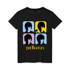 Женская футболка хлопок с принтом The Beatles pop art в Екатеринбурге, 100% хлопок | прямой крой, круглый вырез горловины, длина до линии бедер, слегка спущенное плечо | beatles | the beatles | the beatles pop art | бителс