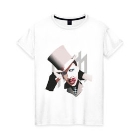 Женская футболка хлопок с принтом Мерилин Мэнсон в Екатеринбурге, 100% хлопок | прямой крой, круглый вырез горловины, длина до линии бедер, слегка спущенное плечо | 