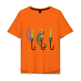 Мужская футболка хлопок Oversize с принтом Рыболовный узел в Екатеринбурге, 100% хлопок | свободный крой, круглый ворот, “спинка” длиннее передней части | крючок | ноживка | рыбаку | рыбалка | рыболов | удочка