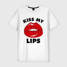Мужская футболка премиум с принтом Kiss my Lips в Екатеринбурге, 92% хлопок, 8% лайкра | приталенный силуэт, круглый вырез ворота, длина до линии бедра, короткий рукав | kiss | lips | swag | губы | поцелуй | сваг | свог | свэг