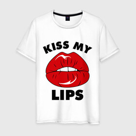 Мужская футболка хлопок с принтом Kiss my Lips в Екатеринбурге, 100% хлопок | прямой крой, круглый вырез горловины, длина до линии бедер, слегка спущенное плечо. | Тематика изображения на принте: kiss | lips | swag | губы | поцелуй | сваг | свог | свэг