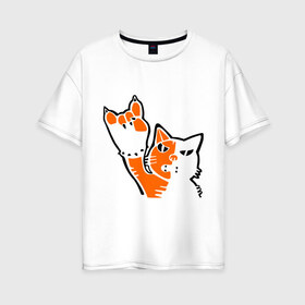 Женская футболка хлопок Oversize с принтом Рокерский котейка в Екатеринбурге, 100% хлопок | свободный крой, круглый ворот, спущенный рукав, длина до линии бедер
 | котейка | рокерский котейка