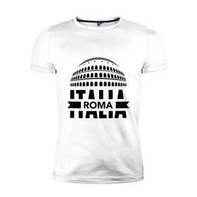 Мужская футболка премиум с принтом Italia в Екатеринбурге, 92% хлопок, 8% лайкра | приталенный силуэт, круглый вырез ворота, длина до линии бедра, короткий рукав | Тематика изображения на принте: italia | roma | италия | колизей | рим