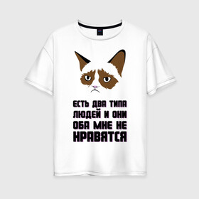 Женская футболка хлопок Oversize с принтом Есть два типа людей в Екатеринбурге, 100% хлопок | свободный крой, круглый ворот, спущенный рукав, длина до линии бедер
 | два типа людей | интернет приколы | кот мем | недовольный кот | они мне не нравятся | хмурый кот