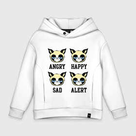 Детское худи Oversize хлопок с принтом Mood Cat в Екатеринбурге, френч-терри — 70% хлопок, 30% полиэстер. Мягкий теплый начес внутри —100% хлопок | боковые карманы, эластичные манжеты и нижняя кромка, капюшон на магнитной кнопке | alert | angry | happy | mood cat | sad