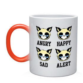 Кружка хамелеон с принтом Mood Cat в Екатеринбурге, керамика | меняет цвет при нагревании, емкость 330 мл | Тематика изображения на принте: alert | angry | happy | mood cat | sad