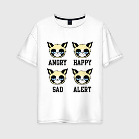 Женская футболка хлопок Oversize с принтом Mood Cat в Екатеринбурге, 100% хлопок | свободный крой, круглый ворот, спущенный рукав, длина до линии бедер
 | alert | angry | happy | mood cat | sad