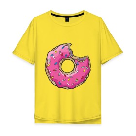 Мужская футболка хлопок Oversize с принтом Пончик Гомера в Екатеринбурге, 100% хлопок | свободный крой, круглый ворот, “спинка” длиннее передней части | для влюбленных | для двоих | для пар | парные | пончики