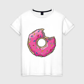 Женская футболка хлопок с принтом Пончик Гомера в Екатеринбурге, 100% хлопок | прямой крой, круглый вырез горловины, длина до линии бедер, слегка спущенное плечо | для влюбленных | для двоих | для пар | парные | пончики