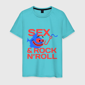 Мужская футболка хлопок с принтом Sex Fishing and Rocknroll в Екатеринбурге, 100% хлопок | прямой крой, круглый вырез горловины, длина до линии бедер, слегка спущенное плечо. | 