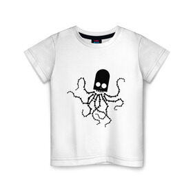 Детская футболка хлопок с принтом скелет осьминога в Екатеринбурге, 100% хлопок | круглый вырез горловины, полуприлегающий силуэт, длина до линии бедер | скелет