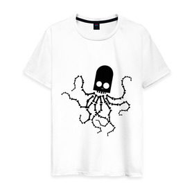 Мужская футболка хлопок с принтом скелет осьминога в Екатеринбурге, 100% хлопок | прямой крой, круглый вырез горловины, длина до линии бедер, слегка спущенное плечо. | скелет