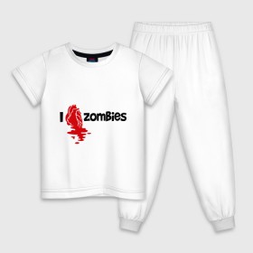 Детская пижама хлопок с принтом i love zombies(я люблю зомби) в Екатеринбурге, 100% хлопок |  брюки и футболка прямого кроя, без карманов, на брюках мягкая резинка на поясе и по низу штанин
 | Тематика изображения на принте: зомби