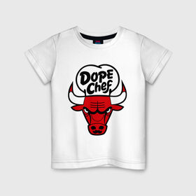 Детская футболка хлопок с принтом Chicago Dope Chef в Екатеринбурге, 100% хлопок | круглый вырез горловины, полуприлегающий силуэт, длина до линии бедер | Тематика изображения на принте: chicago | dope | бык | допинг | чикаго