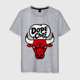 Мужская футболка хлопок с принтом Chicago Dope Chef в Екатеринбурге, 100% хлопок | прямой крой, круглый вырез горловины, длина до линии бедер, слегка спущенное плечо. | chicago | dope | бык | допинг | чикаго