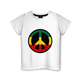 Детская футболка хлопок с принтом Peace simbol в Екатеринбурге, 100% хлопок | круглый вырез горловины, полуприлегающий силуэт, длина до линии бедер | reggae | мир | раста | растафари
