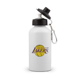 Бутылка спортивная с принтом LA Lakers в Екатеринбурге, металл | емкость — 500 мл, в комплекте две пластиковые крышки и карабин для крепления | basketball | lakers | media | nba | toplanding | баскетболл | лейкерс | лого баскетбольных клубов | лос анджелес | нба