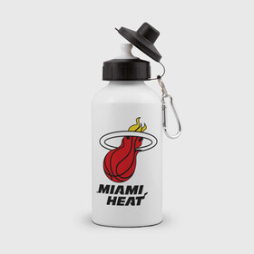 Бутылка спортивная с принтом Miami Heat-logo в Екатеринбурге, металл | емкость — 500 мл, в комплекте две пластиковые крышки и карабин для крепления | basketball | nba | баскетболл | лого баскетбольных клубов | майами | нба