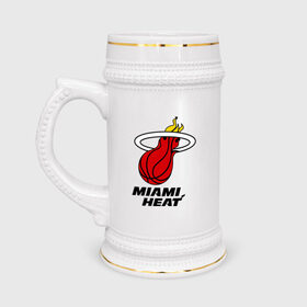 Кружка пивная с принтом Miami Heat-logo в Екатеринбурге,  керамика (Материал выдерживает высокую температуру, стоит избегать резкого перепада температур) |  объем 630 мл | basketball | nba | баскетболл | лого баскетбольных клубов | майами | нба