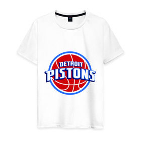 Мужская футболка хлопок с принтом Detroit Pistons - logo в Екатеринбурге, 100% хлопок | прямой крой, круглый вырез горловины, длина до линии бедер, слегка спущенное плечо. | basketball | nba | баскетболл | детроит | лого баскетбольных клубов | нба