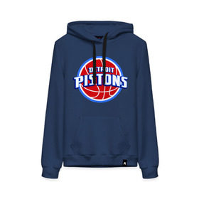 Женская толстовка хлопок с принтом Detroit Pistons - logo в Екатеринбурге, френч-терри, мягкий теплый начес внутри (100% хлопок) | карман-кенгуру, эластичные манжеты и нижняя кромка, капюшон с подкладом и шнурком | basketball | nba | баскетболл | детроит | лого баскетбольных клубов | нба