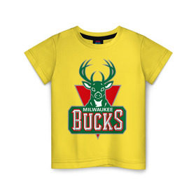 Детская футболка хлопок с принтом Milwaukee Bucks - logo в Екатеринбурге, 100% хлопок | круглый вырез горловины, полуприлегающий силуэт, длина до линии бедер | Тематика изображения на принте: basketball | nba | баскетболл | лого баскетбольных клубов | нба