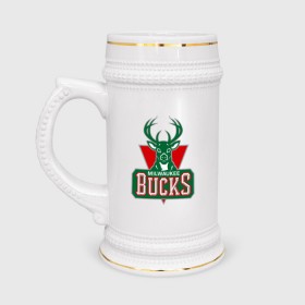 Кружка пивная с принтом Milwaukee Bucks - logo в Екатеринбурге,  керамика (Материал выдерживает высокую температуру, стоит избегать резкого перепада температур) |  объем 630 мл | basketball | nba | баскетболл | лого баскетбольных клубов | нба