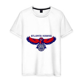 Мужская футболка хлопок с принтом Atlanta Hawks - logo в Екатеринбурге, 100% хлопок | прямой крой, круглый вырез горловины, длина до линии бедер, слегка спущенное плечо. | 